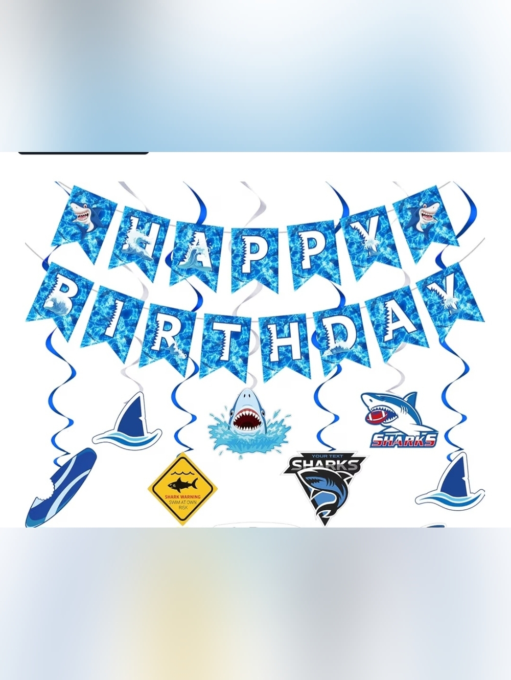 Shark Themed Birthday Party Decoration Kit Banner Spinners
